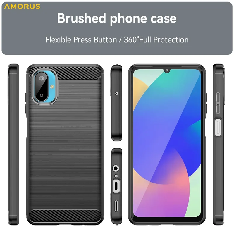 AMORUS For Samsung Galaxy M06 5G / F06 5G Case Carbon Fiber Texture Brushed Protective Phone Cover - Black