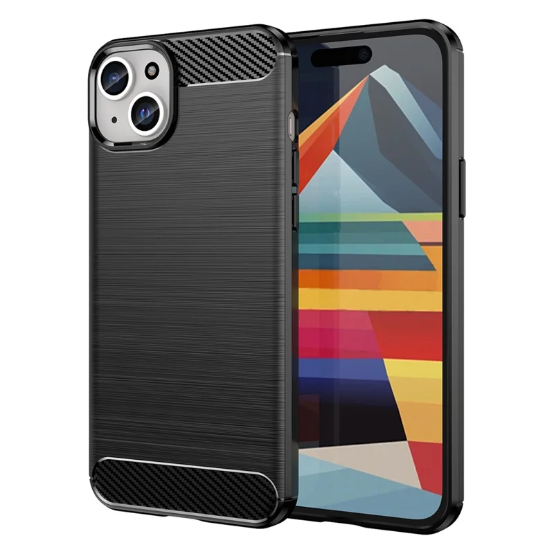 AMORUS voor iPhone 15 Plus hoesje met koolstofvezelstructuur Geborsteld beschermend telefoonhoesje - Zwart