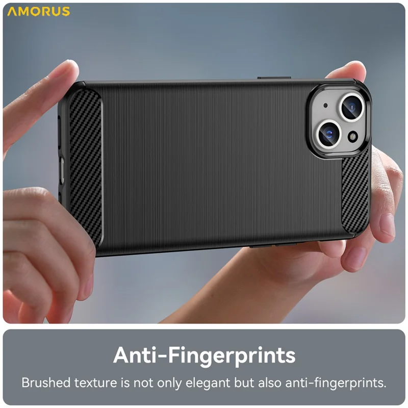 AMORUS voor iPhone 15 Plus hoesje met koolstofvezelstructuur Geborsteld beschermend telefoonhoesje - Zwart