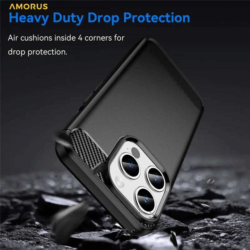 AMORUS For iPhone 15 Pro Case Carbon Fiber Texture Brushed Protective Phone Cover - Black