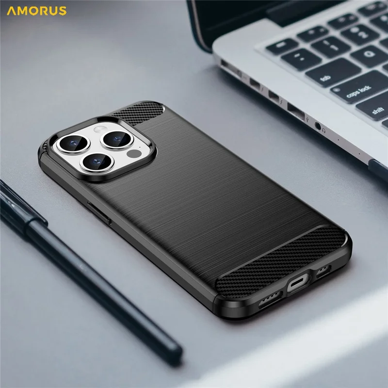 AMORUS For iPhone 15 Pro Case Carbon Fiber Texture Brushed Protective Phone Cover - Black