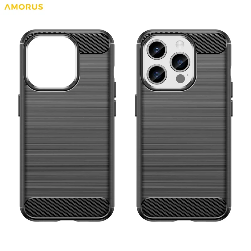 AMORUS For iPhone 15 Pro Case Carbon Fiber Texture Brushed Protective Phone Cover - Black