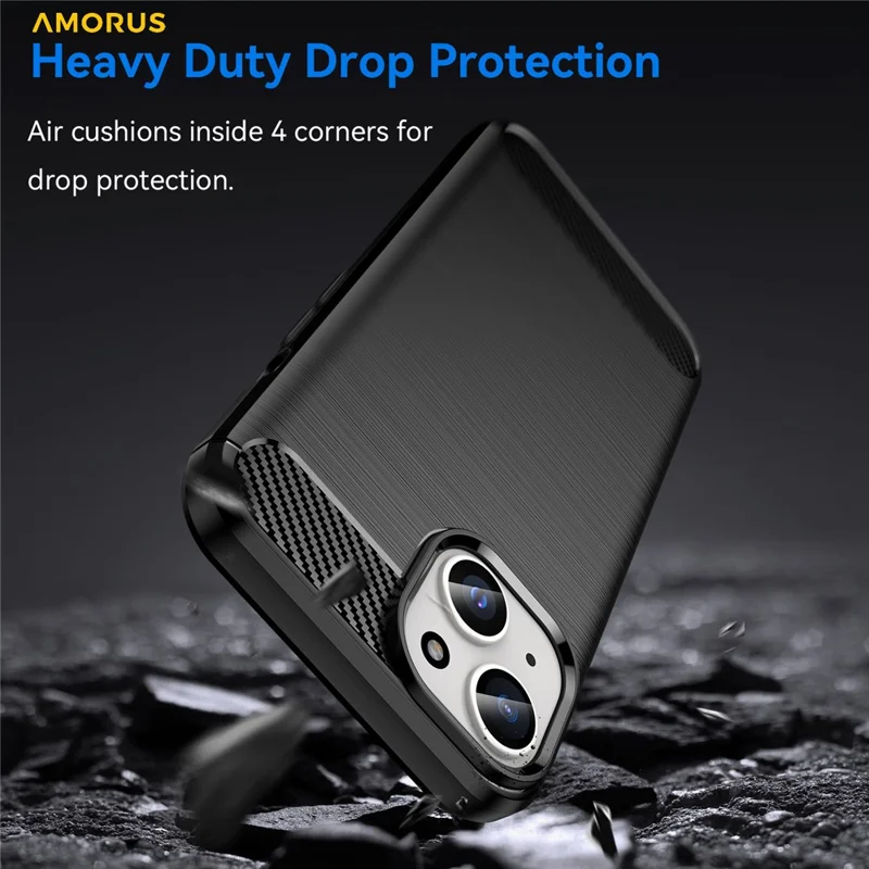 AMORUS For iPhone 15 Case Carbon Fiber Texture Brushed Protective Phone Cover - Black