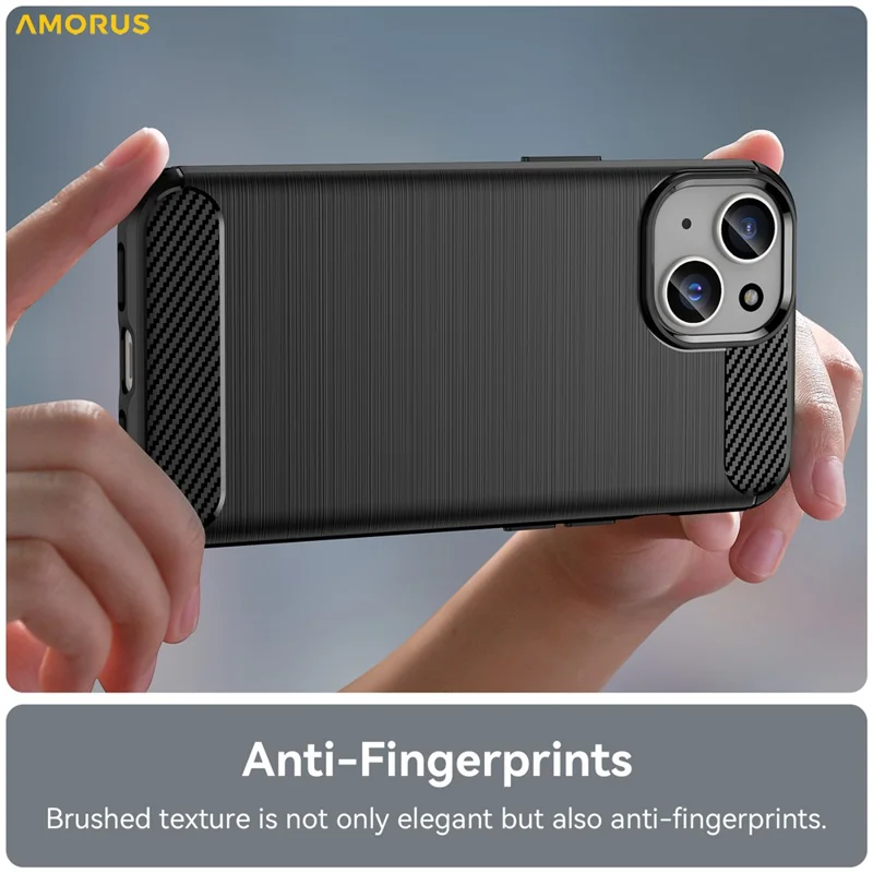 AMORUS For iPhone 15 Case Carbon Fiber Texture Brushed Protective Phone Cover - Black