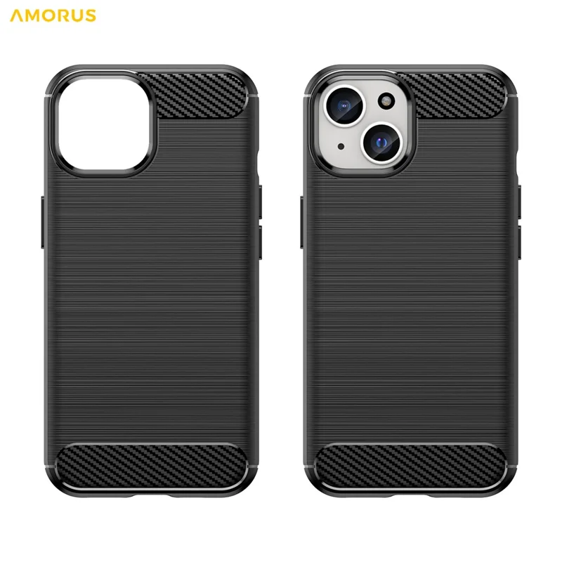 AMORUS For iPhone 15 Case Carbon Fiber Texture Brushed Protective Phone Cover - Black