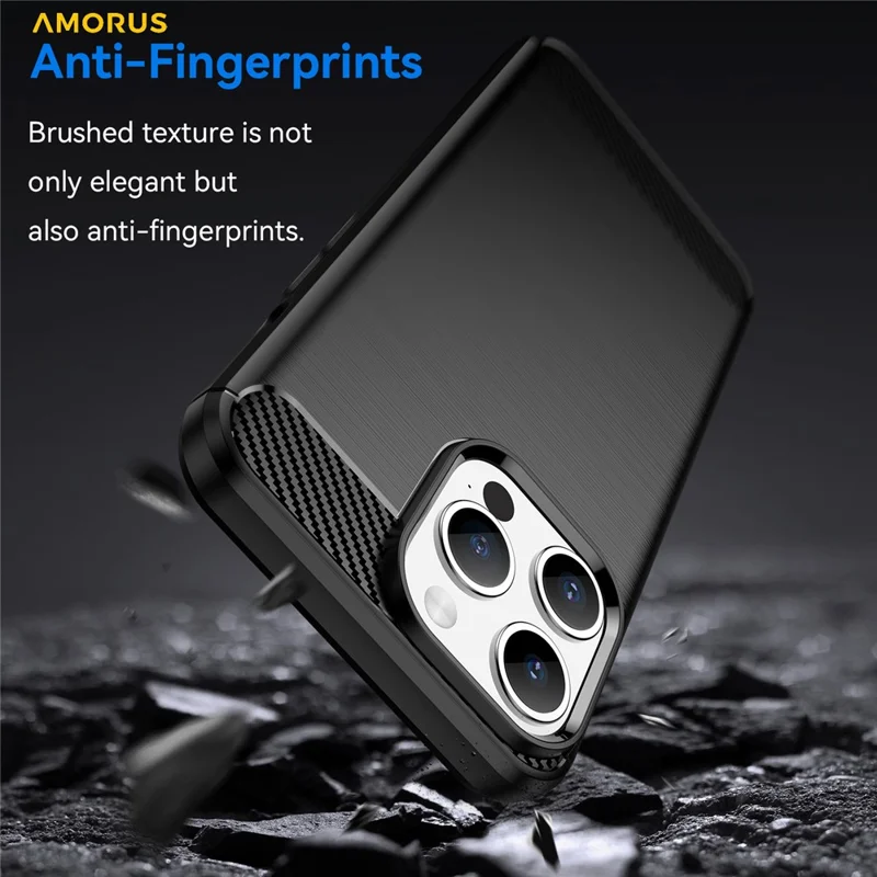 AMORUS For iPhone 15 Pro Max Case Carbon Fiber Texture Brushed Protective Phone Cover - Black