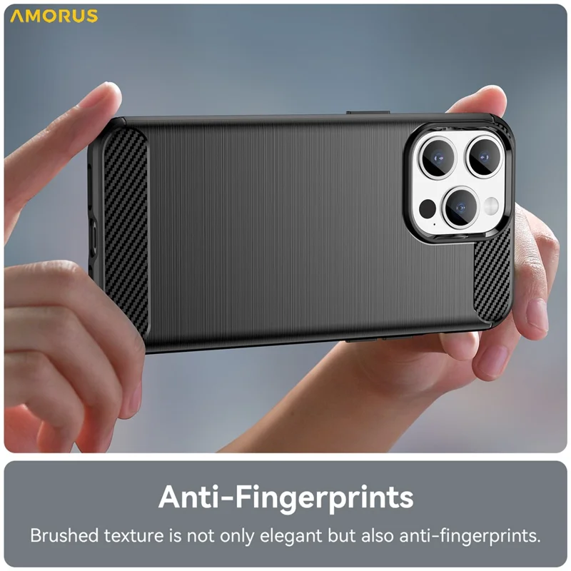 AMORUS For iPhone 15 Pro Max Case Carbon Fiber Texture Brushed Protective Phone Cover - Black