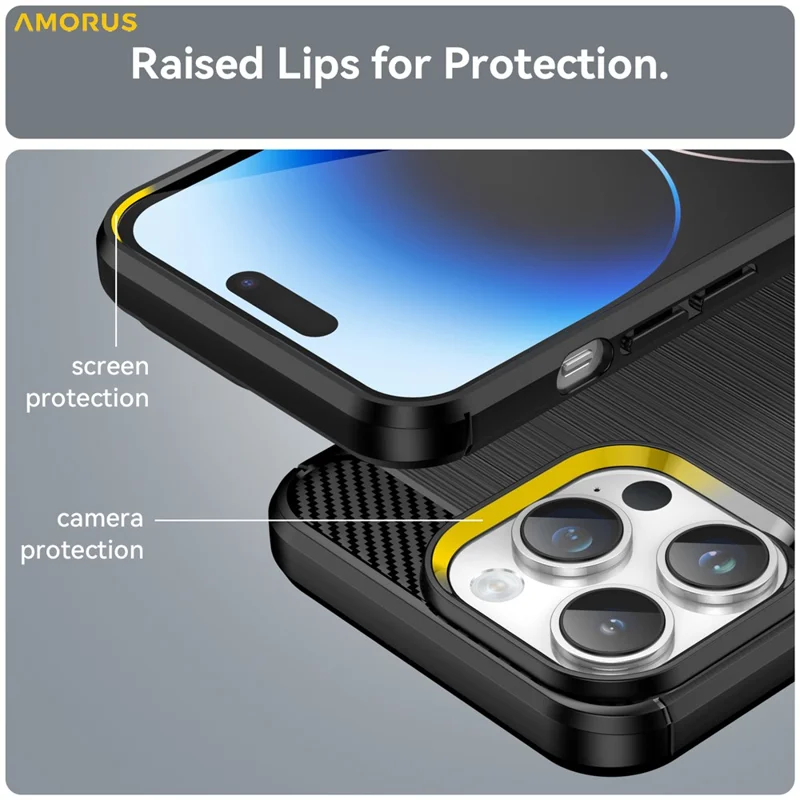 AMORUS For iPhone 14 Pro Max Case Carbon Fiber Texture Brushed Protective Phone Cover - Black