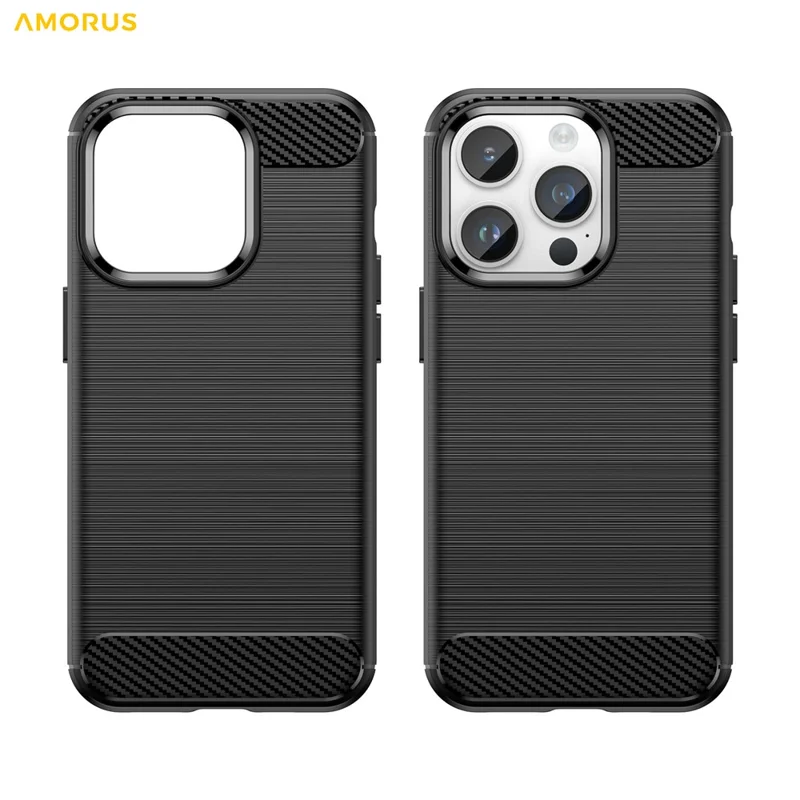 AMORUS For iPhone 14 Pro Max Case Carbon Fiber Texture Brushed Protective Phone Cover - Black