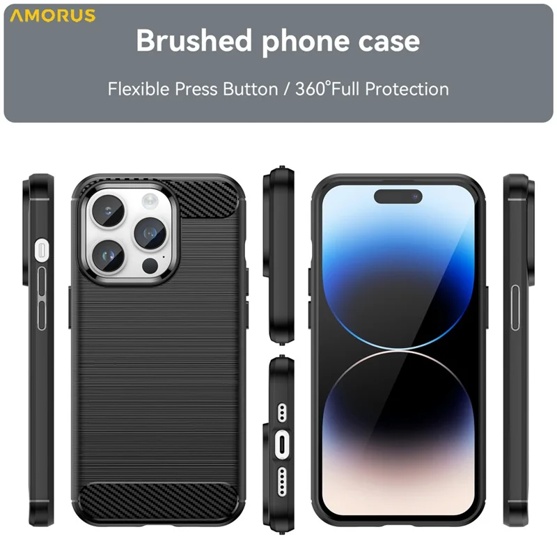 AMORUS For iPhone 14 Pro Max Case Carbon Fiber Texture Brushed Protective Phone Cover - Black