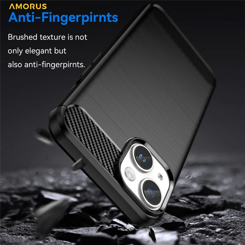 AMORUS For iPhone 14 Case Carbon Fiber Texture Brushed Protective Phone Cover - Black