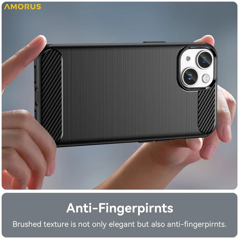 AMORUS For iPhone 14 Case Carbon Fiber Texture Brushed Protective Phone Cover - Black