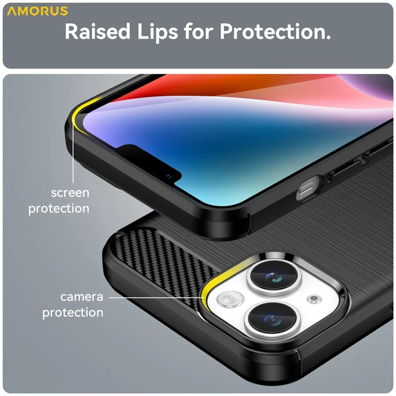 AMORUS For iPhone 14 Case Carbon Fiber Texture Brushed Protective Phone Cover - Black