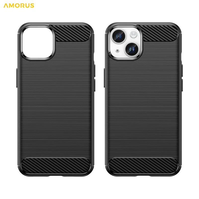 AMORUS For iPhone 14 Case Carbon Fiber Texture Brushed Protective Phone Cover - Black