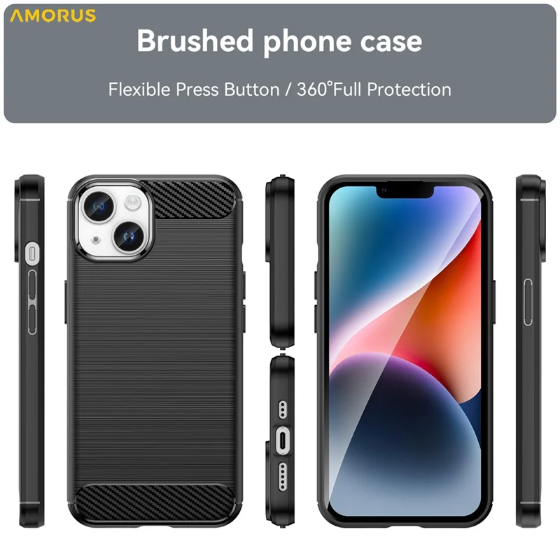 AMORUS For iPhone 14 Case Carbon Fiber Texture Brushed Protective Phone Cover - Black