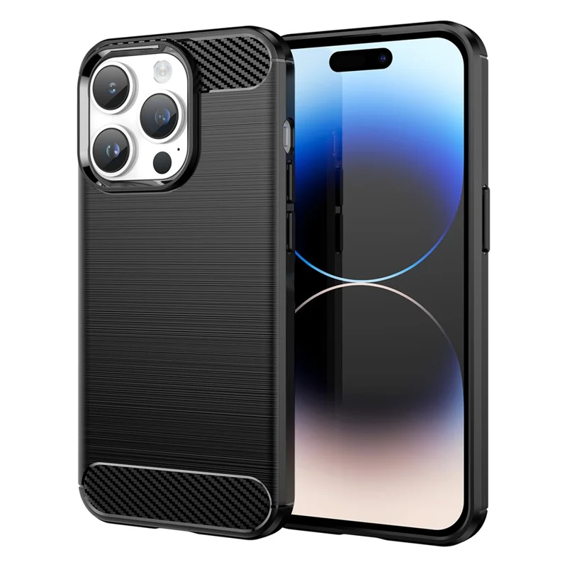 AMORUS For iPhone 14 Pro Case Carbon Fiber Texture Brushed Protective Phone Cover - Black