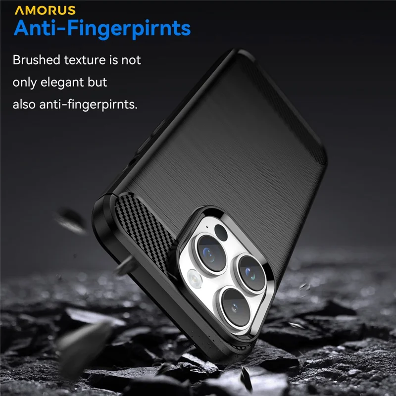 AMORUS For iPhone 14 Pro Case Carbon Fiber Texture Brushed Protective Phone Cover - Black
