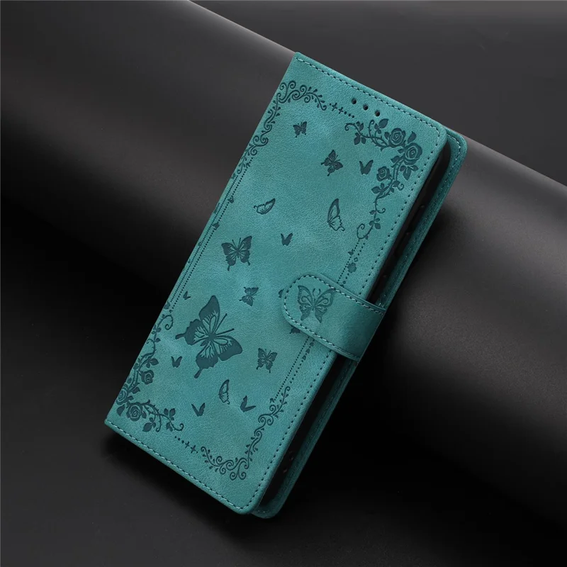 For iPhone 17 Pro Max Case Garden Imprinted PU Leather Wallet Phone Cover with Wrist Strap - Green