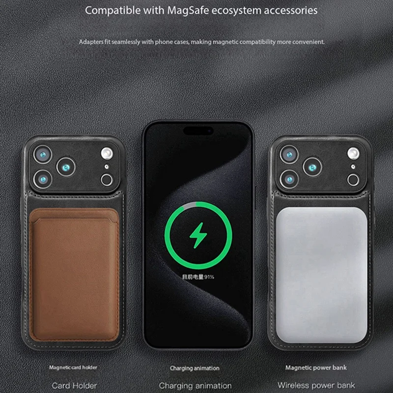 For iPhone 17 Pro Phone Case Compatible with MagSafe PC PU Leather Back Cover - Black