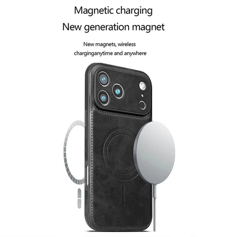 Futera na iPhone 17 Pro Max zgodna z MagSafe, tył z tworzywa PC i sztucznej skóry PU – Czarny