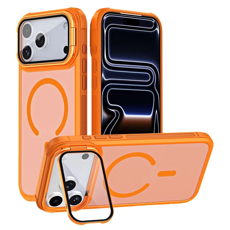 For iPhone 18 Pro / 17 Pro Case Compatible with MagSafe Lens Cover Kickstand Matte Back Cover - Orange