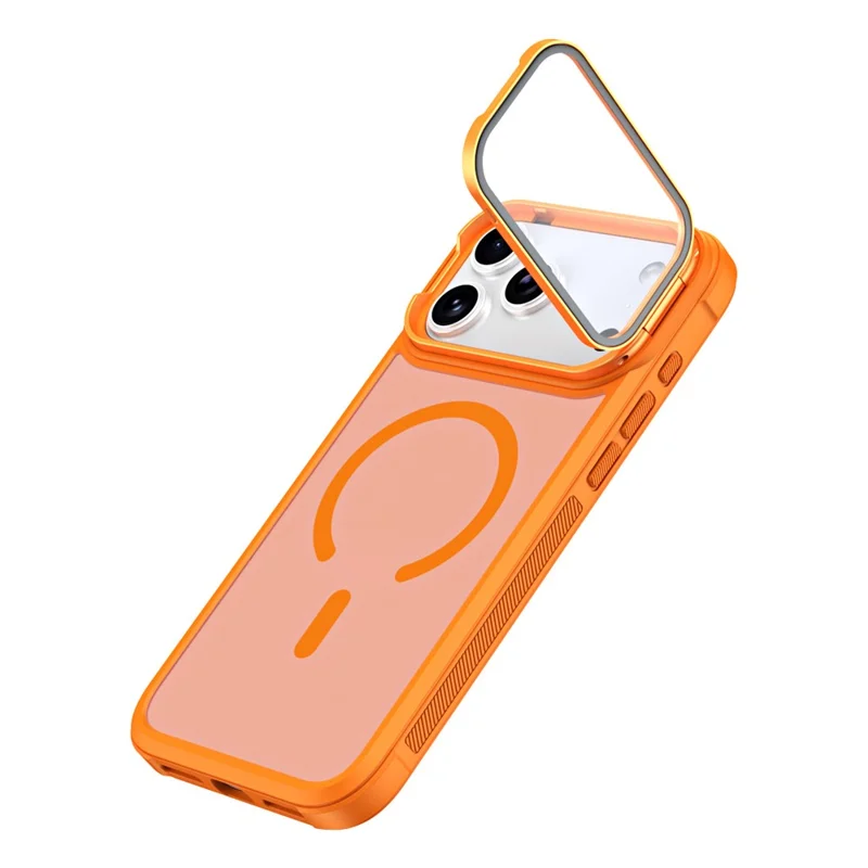 For iPhone 18 Pro / 17 Pro Case Compatible with MagSafe Lens Cover Kickstand Matte Back Cover - Orange