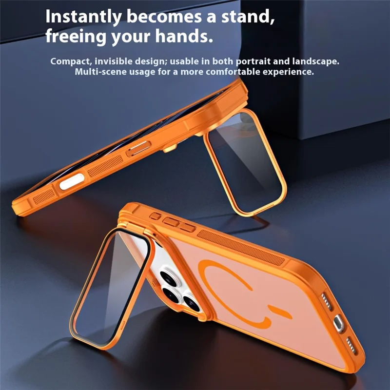 For iPhone 18 Pro / 17 Pro Case Compatible with MagSafe Lens Cover Kickstand Matte Back Cover - Orange
