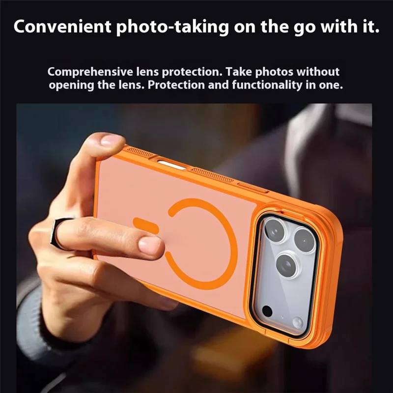 For iPhone 18 Pro / 17 Pro Case Compatible with MagSafe Lens Cover Kickstand Matte Back Cover - Orange