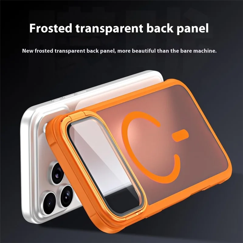 For iPhone 18 Pro / 17 Pro Case Compatible with MagSafe Lens Cover Kickstand Matte Back Cover - Orange