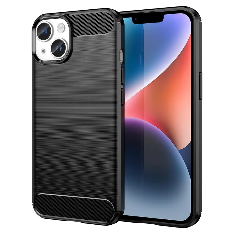 AMORUS For iPhone 14 Plus Case Carbon Fiber Texture Brushed Protective Phone Cover - Black