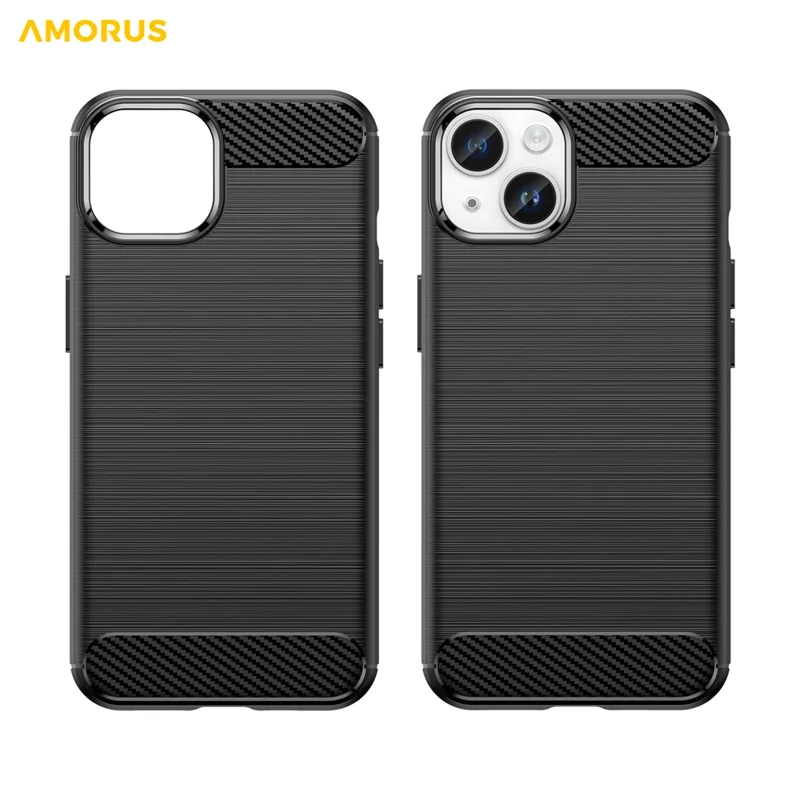 AMORUS For iPhone 14 Plus Case Carbon Fiber Texture Brushed Protective Phone Cover - Black