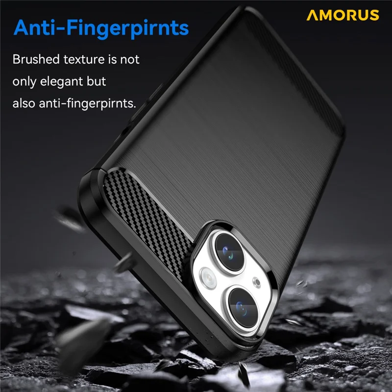 AMORUS For iPhone 14 Plus Case Carbon Fiber Texture Brushed Protective Phone Cover - Black