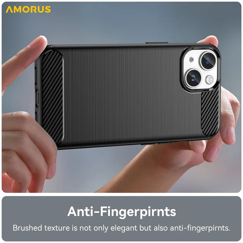 AMORUS For iPhone 14 Plus Case Carbon Fiber Texture Brushed Protective Phone Cover - Black
