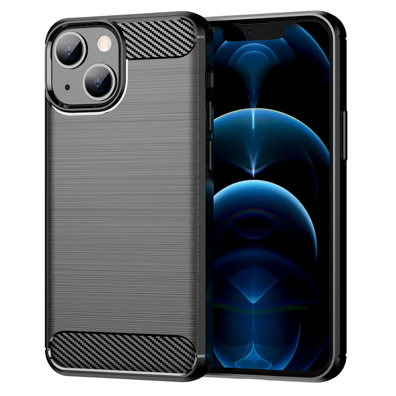 AMORUS For iPhone 13 Case Carbon Fiber Texture Brushed Protective Phone Cover - Black
