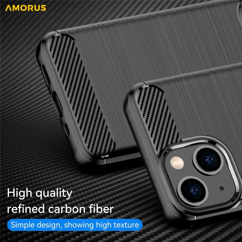 AMORUS For iPhone 13 Case Carbon Fiber Texture Brushed Protective Phone Cover - Black