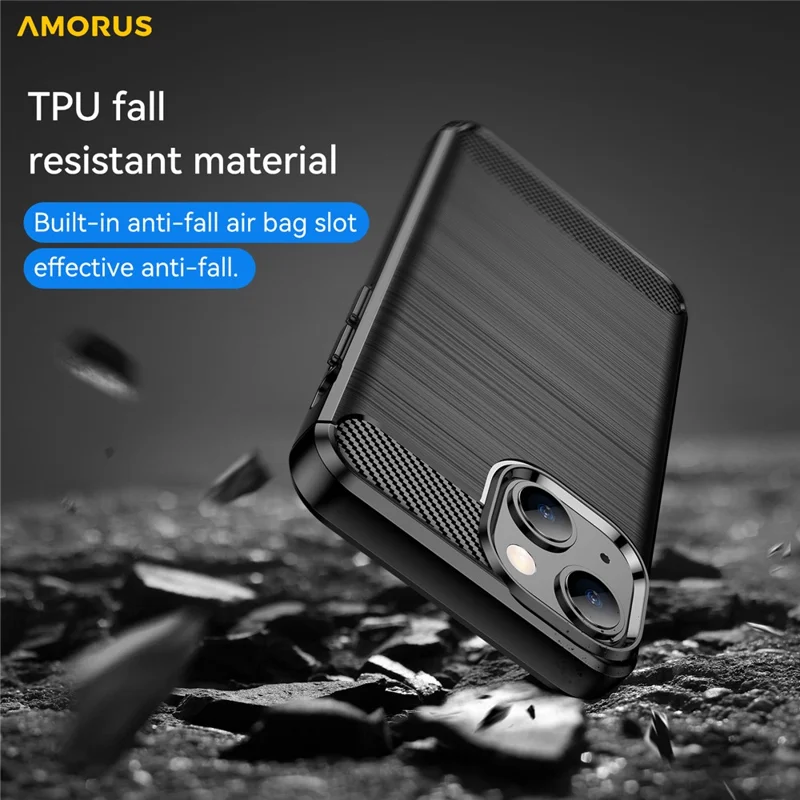 AMORUS For iPhone 13 mini Case Carbon Fiber Texture Brushed Protective Phone Cover - Black