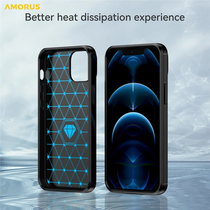 AMORUS For iPhone 13 mini Case Carbon Fiber Texture Brushed Protective Phone Cover - Black