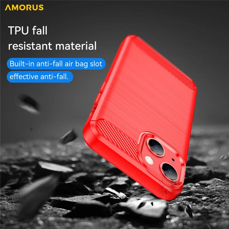 AMORUS For iPhone 13 mini Case Carbon Fiber Texture Brushed Protective Phone Cover - Red