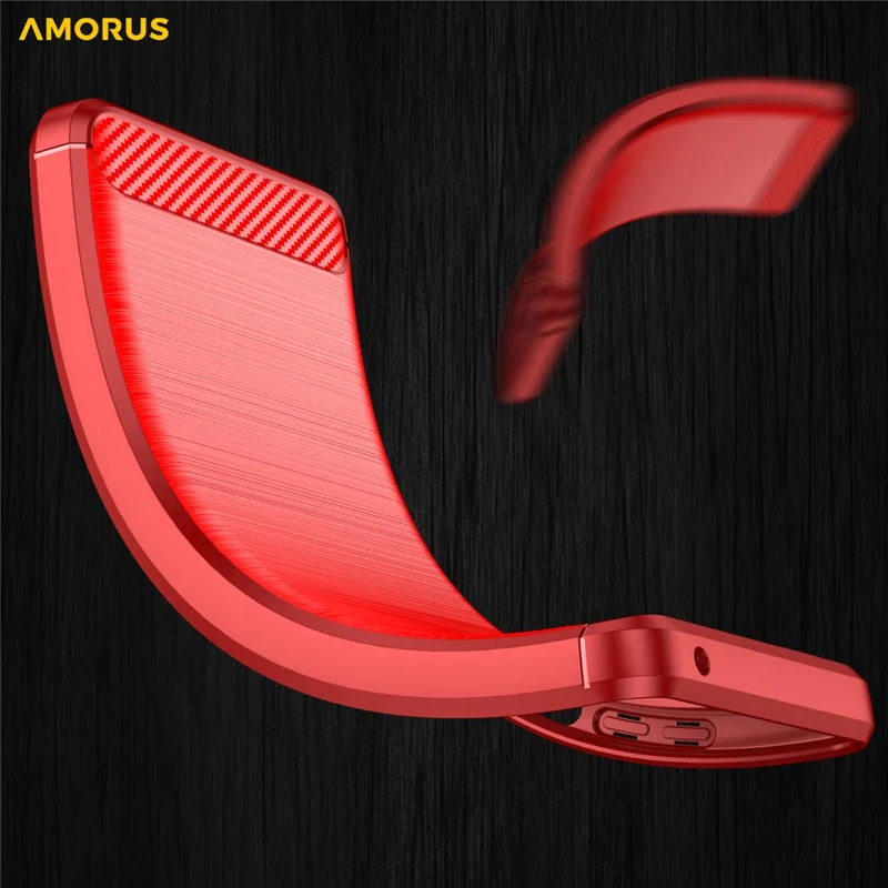 AMORUS For iPhone 13 mini Case Carbon Fiber Texture Brushed Protective Phone Cover - Red