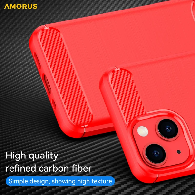 AMORUS For iPhone 13 mini Case Carbon Fiber Texture Brushed Protective Phone Cover - Red