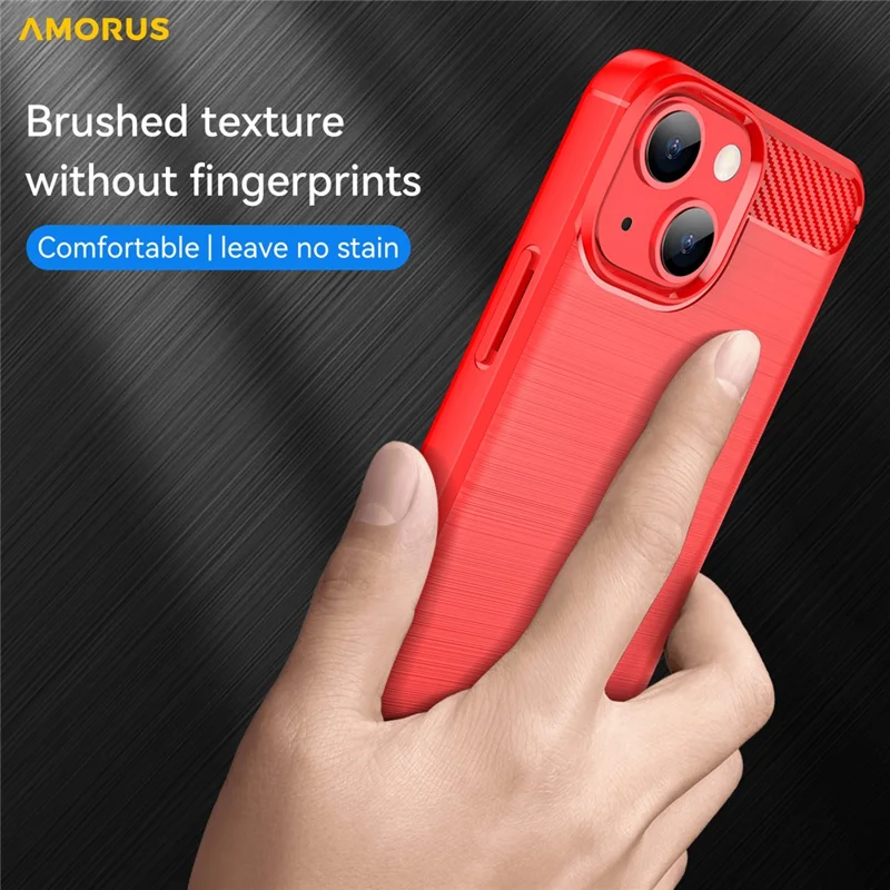 AMORUS For iPhone 13 mini Case Carbon Fiber Texture Brushed Protective Phone Cover - Red
