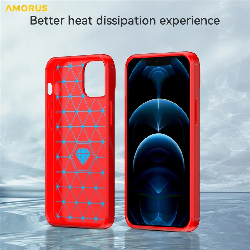 AMORUS For iPhone 13 mini Case Carbon Fiber Texture Brushed Protective Phone Cover - Red