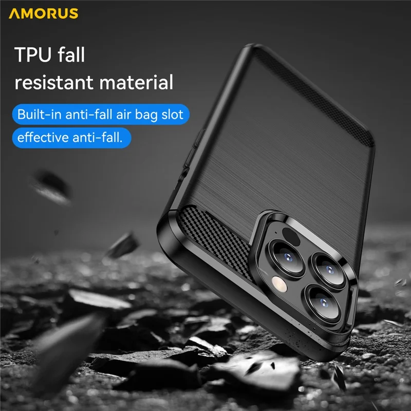 AMORUS For iPhone 13 Pro Case Carbon Fiber Texture Brushed Protective Phone Cover - Black