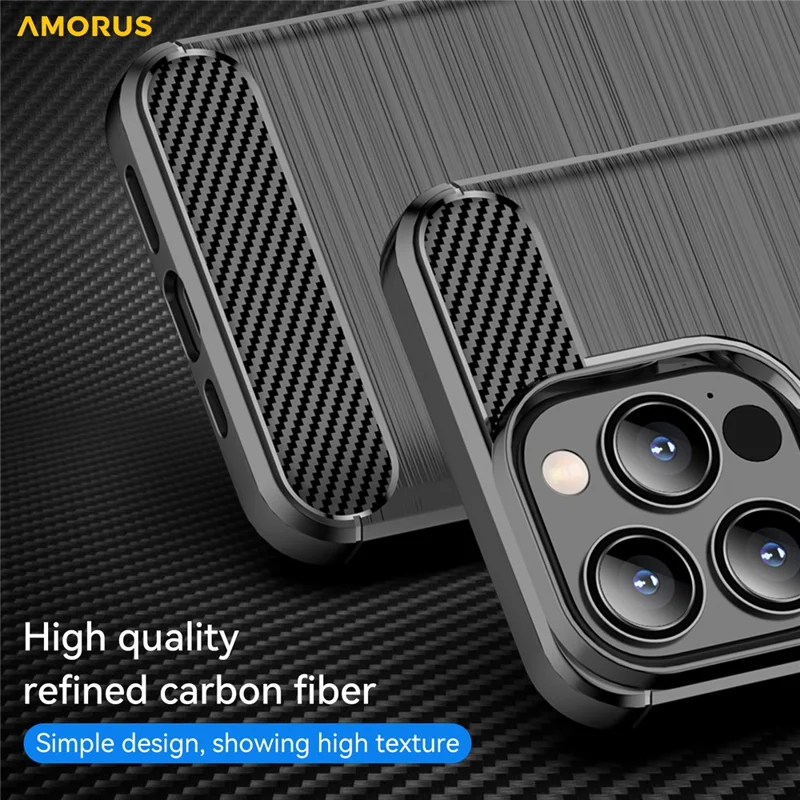 AMORUS For iPhone 13 Pro Case Carbon Fiber Texture Brushed Protective Phone Cover - Black