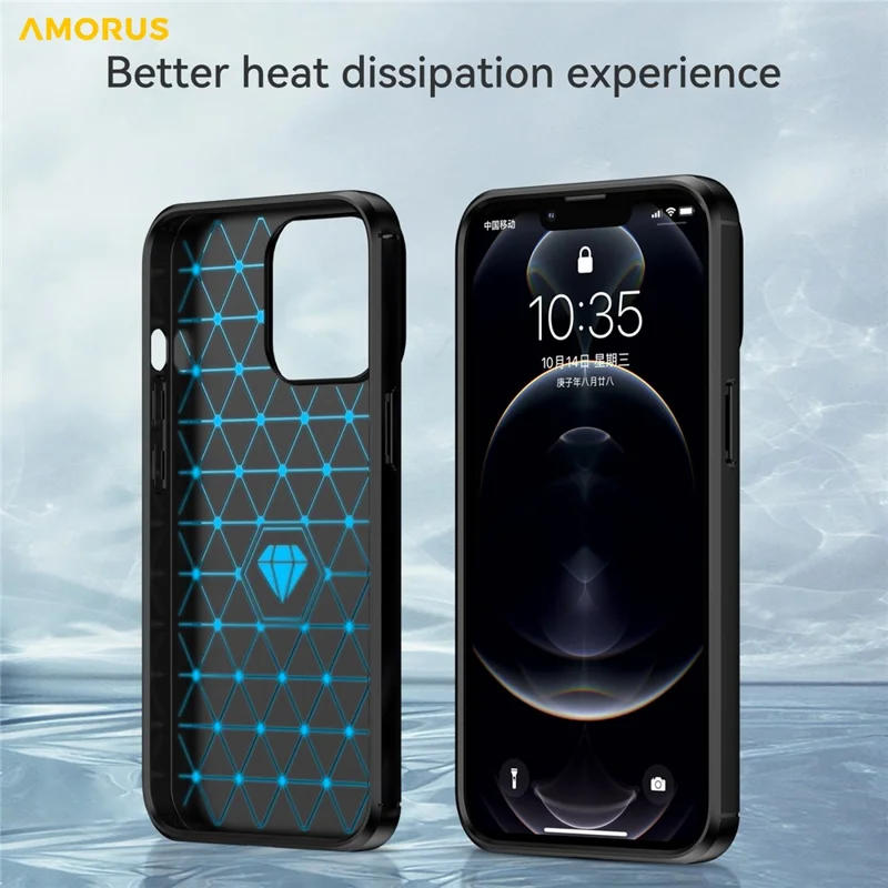 AMORUS For iPhone 13 Pro Case Carbon Fiber Texture Brushed Protective Phone Cover - Black