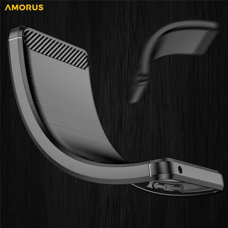 AMORUS For iPhone 13 Pro Max Case Carbon Fiber Texture Brushed Protective Phone Cover - Black