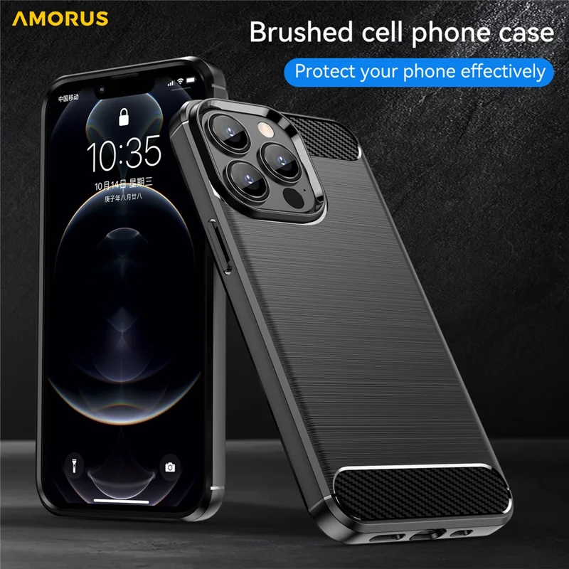 AMORUS For iPhone 13 Pro Max Case Carbon Fiber Texture Brushed Protective Phone Cover - Black