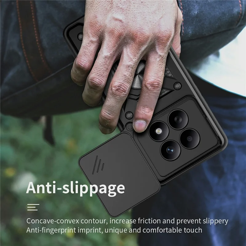 For Xiaomi Redmi Note 15 5G (Global) Case with Slide Camera Lid PC + TPU Kickstand Phone Cover - Silver