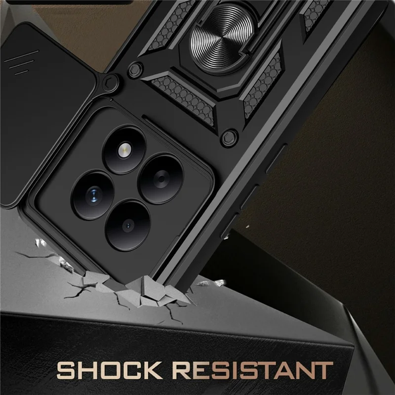 For Xiaomi Redmi Note 15 5G (Global) Case with Slide Camera Lid PC + TPU Kickstand Phone Cover - Silver