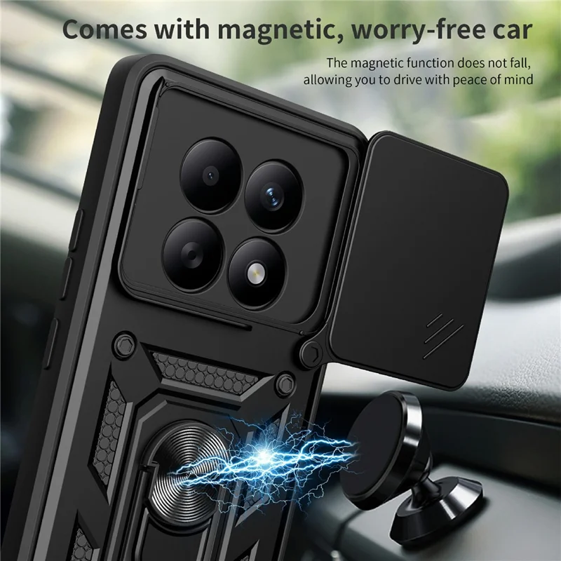 For Xiaomi Redmi Note 15 5G (Global) Case with Slide Camera Lid PC + TPU Kickstand Phone Cover - Silver